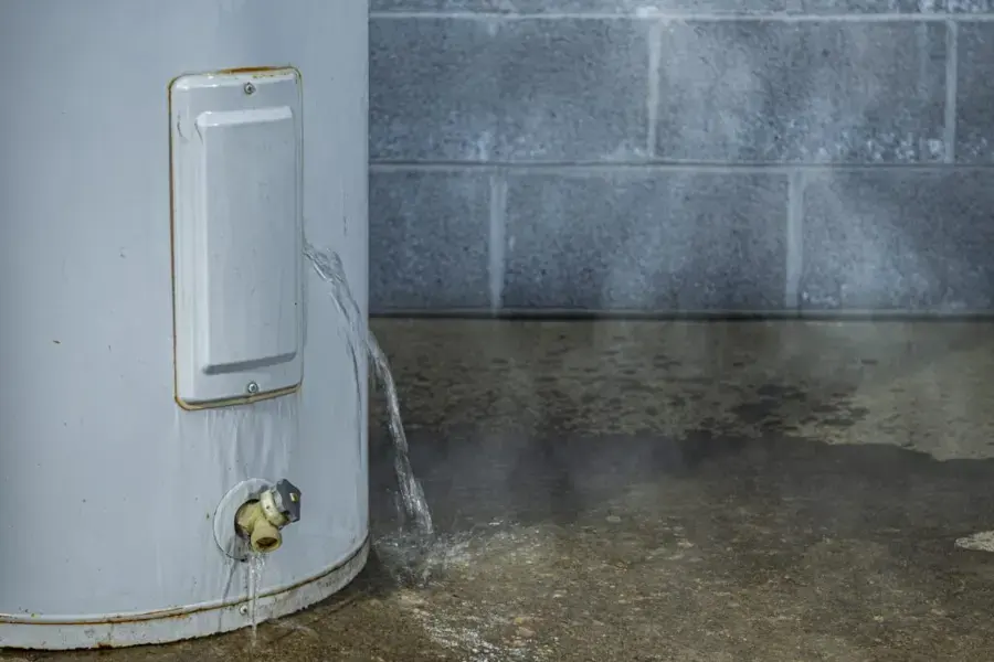 Water heater leaking onto a concrete floor in Beaverton